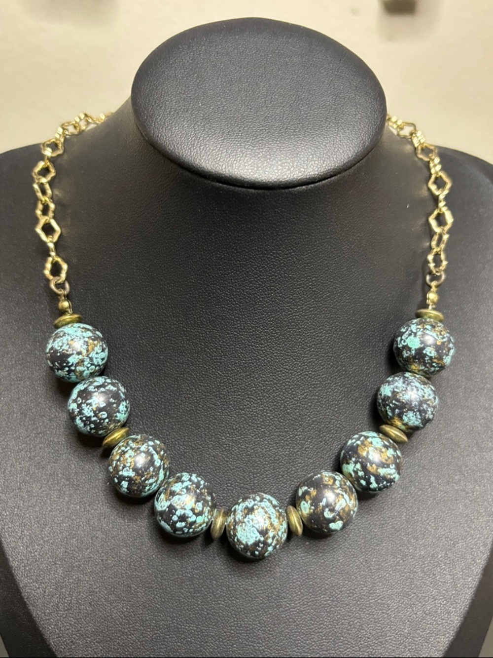 Turquoise Acrylic Western Boho Gold Tone Necklace